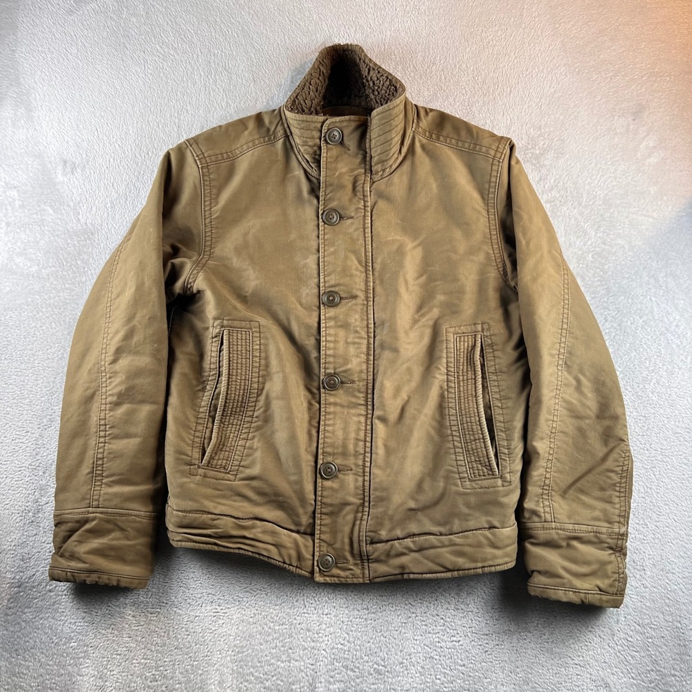 Abercrombie & Fitch Adirondack Jacket Mens Small Khaki Tan Sherpa Lined Canvas